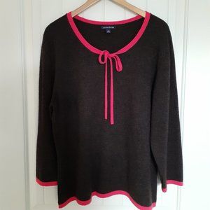 Lands' End Cashmere Round Neck 3/4 Sleeve Sweater w/Self Tie Brown Pink Size XL